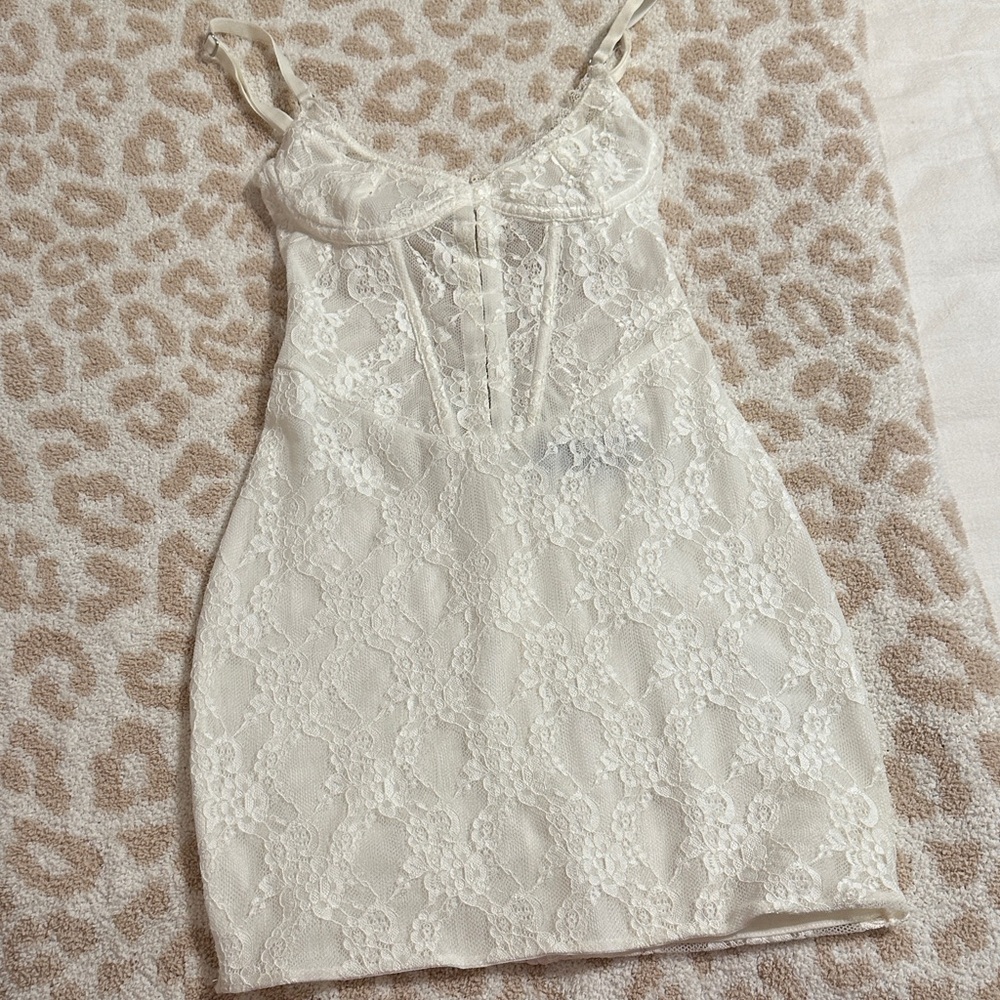 White Fox Boutique Lace Mini Dress in Cream